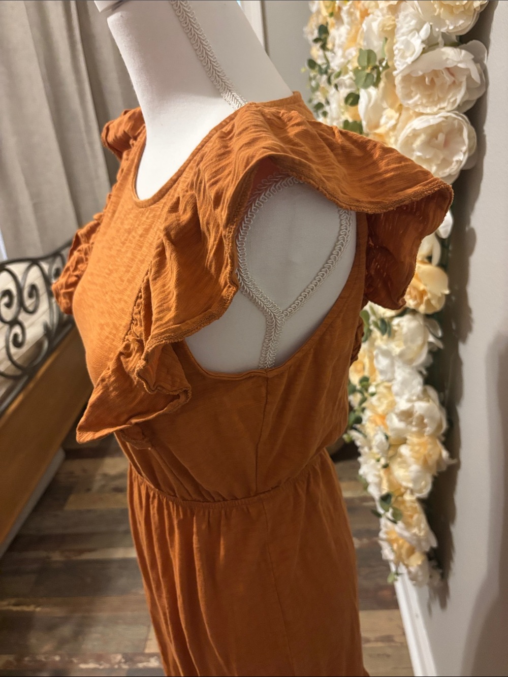 J. Crew Rust Orange Ruffle Sleeve Maxi Dress - Picture 3 of 7